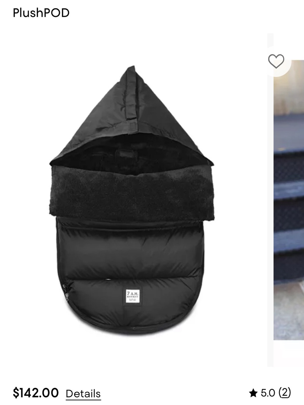PlushPOD Black Cozy Baby Footmuff with Hood